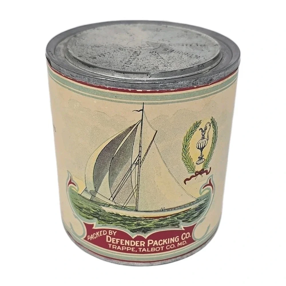Defender Brand Tomato Can Defender Packing Co. Trappe, Talbot CO. MD. Vtg U285-6